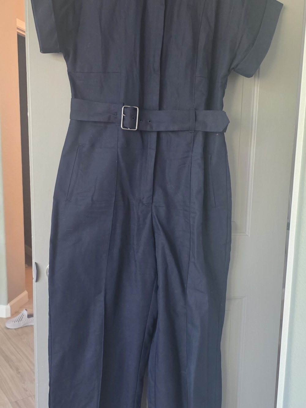 Banana Republic Navy Linen-Blend Jumpsuit with Zip Placket